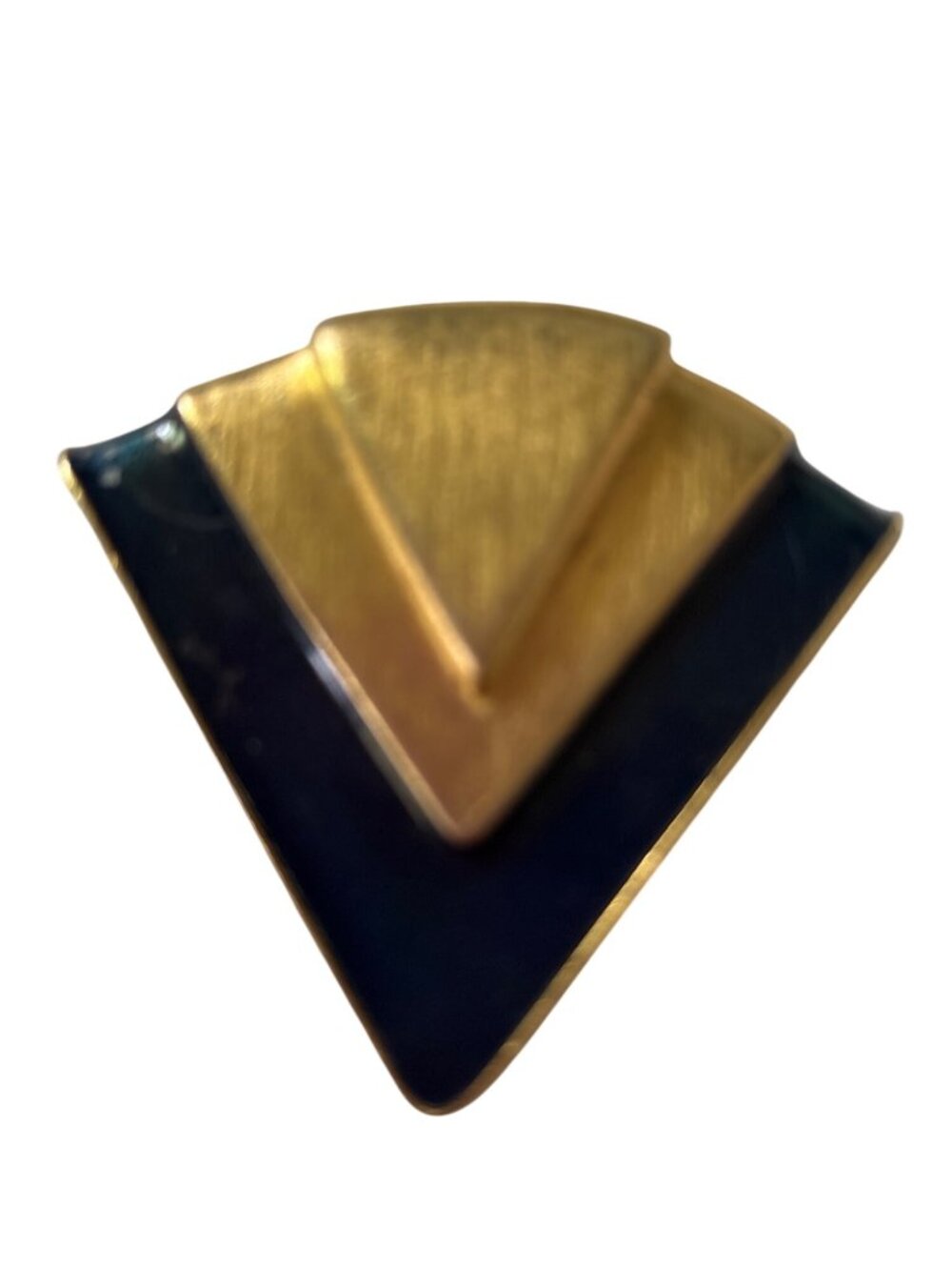 Vintage Gold & Black Geometric Brooch Pin Fan-Shaped Art Deco Gold-Tone Metal